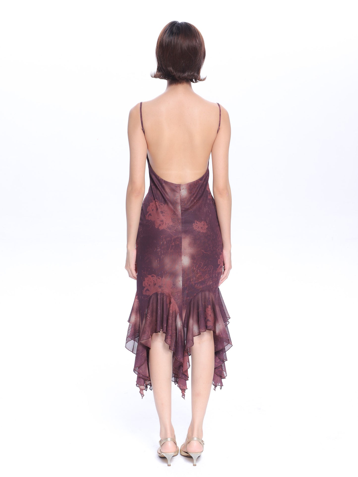 Mesh Floral Brooch Cami Dress & Scarf