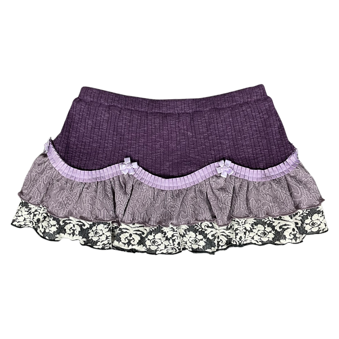 PURPLE JACQUARD KNIT PATCHWORK MICRO MINI SKORT