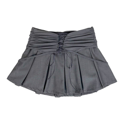 GRAY MESH LACE-UP MINI PLEATED SKORT