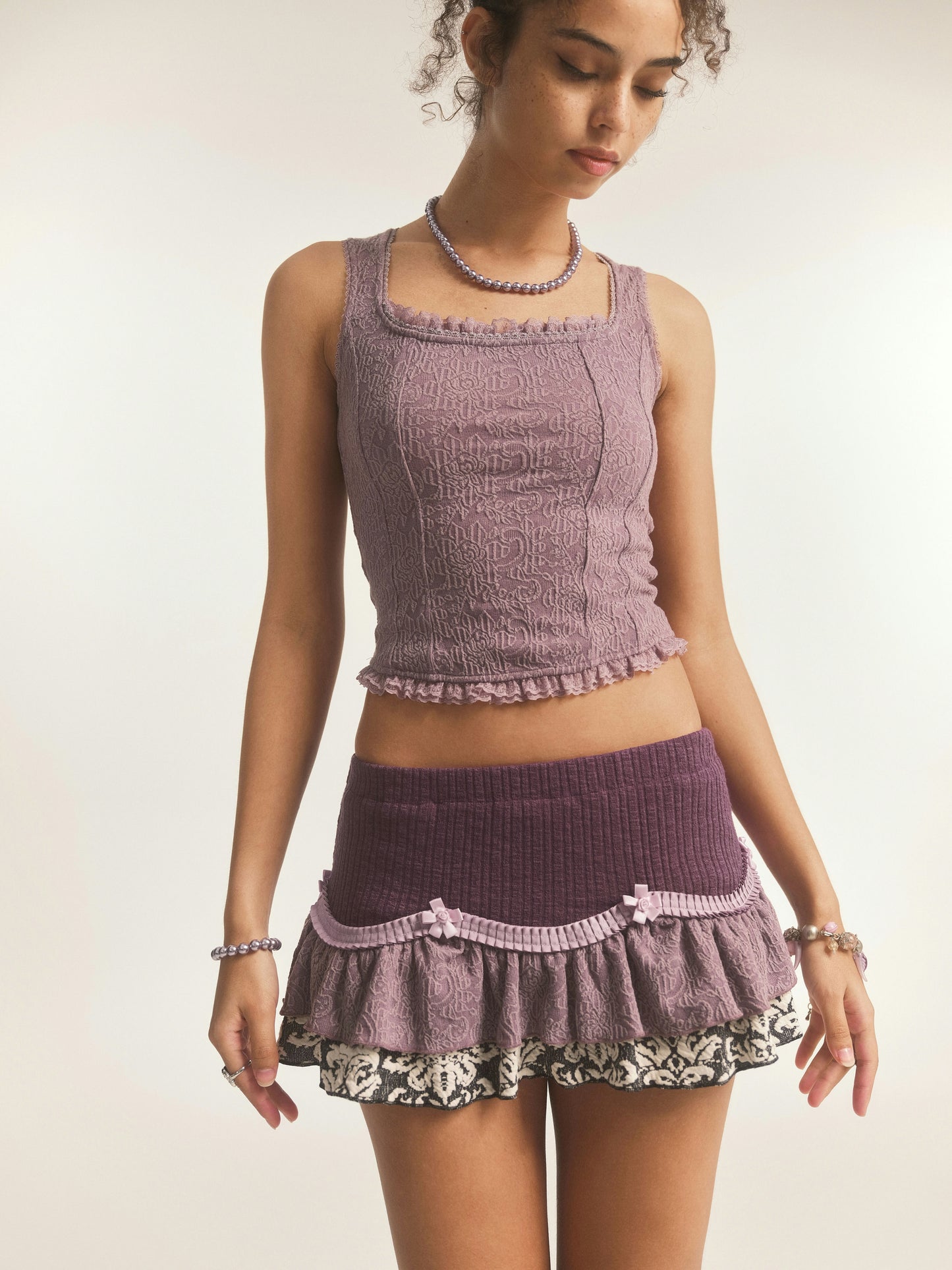 PURPLE JACQUARD BUSTIER TOP