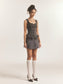 GRAY MESH LACE-UP MINI PLEATED SKORT