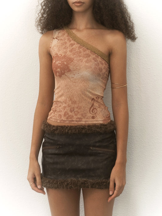 Fur Trim Faux Leather Micro Mini Skort