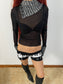 BLACK KNIT PATCHWORK MESH LONG SLEEVE TOP