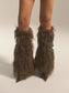 NAVY GREEN BUCKLED FAUX FUR LEG WARMERS