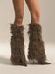 NAVY GREEN BUCKLED FAUX FUR LEG WARMERS