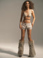 GRADIENT BROWN BUCKLED FAUX FUR LEG WARMERS