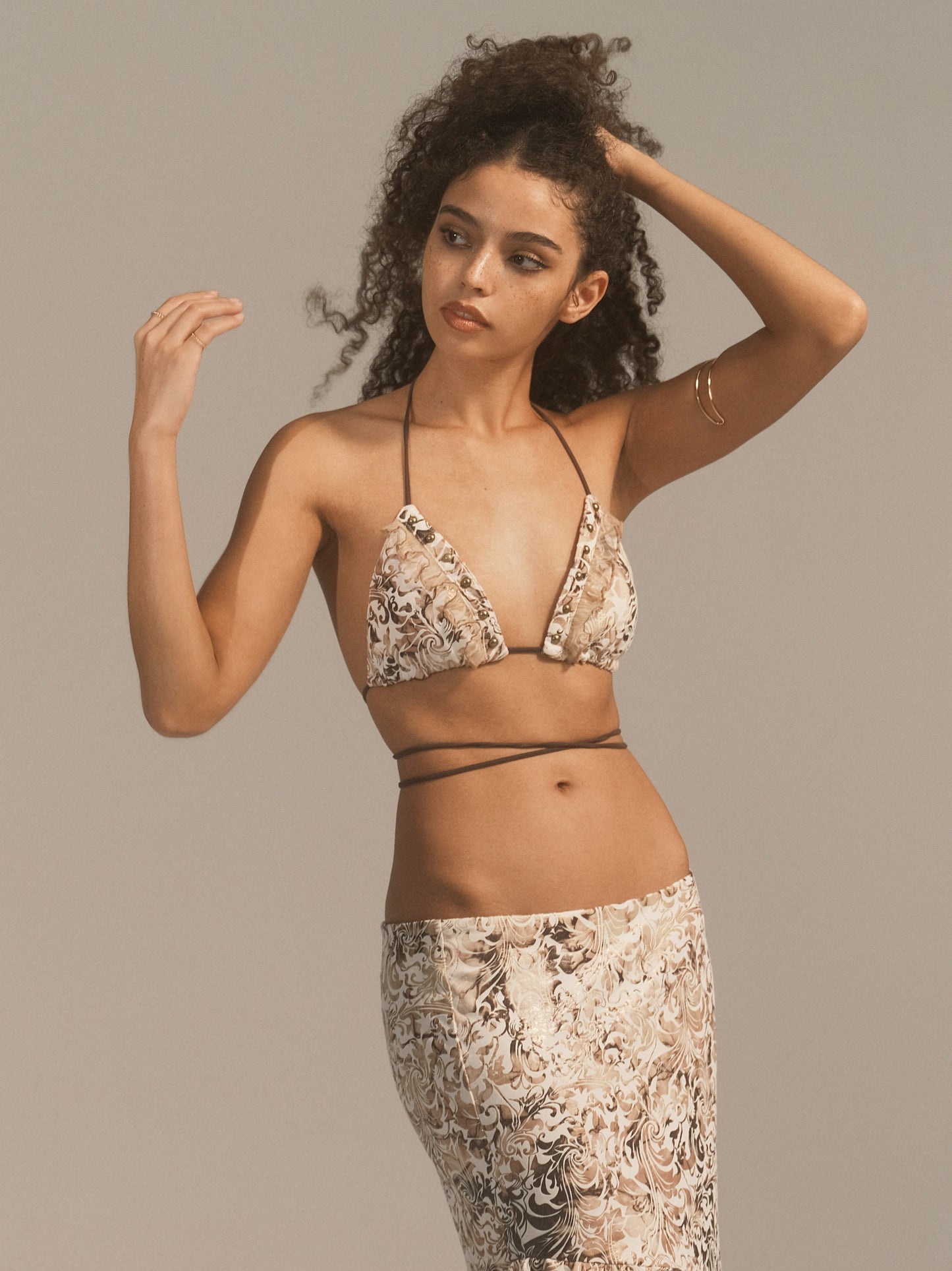 BAROQUE PRINT STRING BIKINI TOP