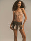 BROWN  METALLIC PATCHWORK LOW WAISTED MICRO MINI SKORT