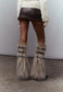 GRADIENT BROWN BUCKLED FAUX FUR LEG WARMERS