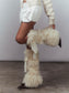 BEIGE LACE FAUX FUR LEG WARMERS