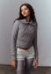 GREY ZIP UP CROPPED BOMBER QUILTED JACKET