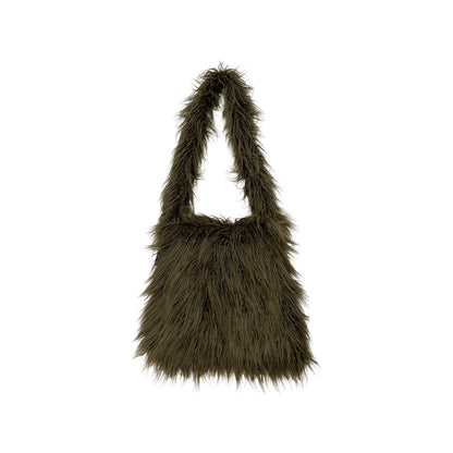 NAVY GREEN FAUX FUR SHOULDER BAG