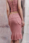 PINK LACE-UP MESH MIDI SKIRT