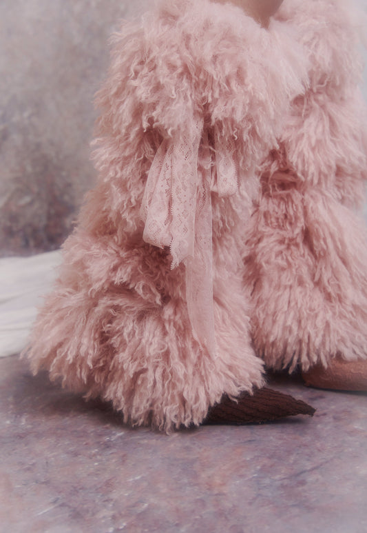 PINK LACE FAUX FUR LEG WARMERS